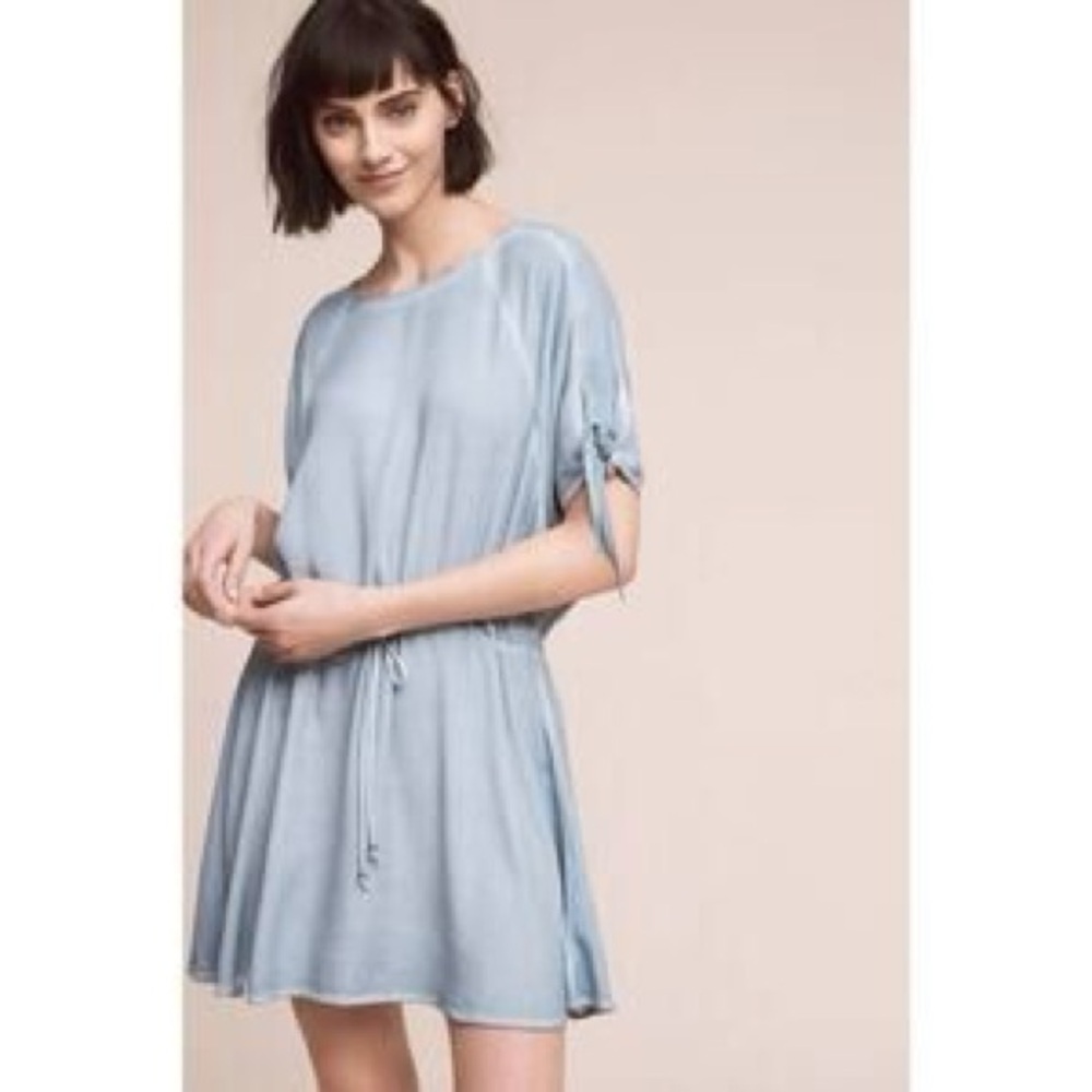 Anthropologie Light Wash Tie Waist Dress